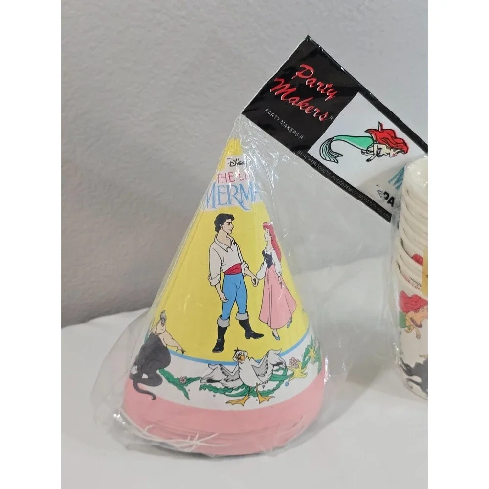 Vintage 90s Disney Little Mermaid Set Of 8 Party Hats & Cups